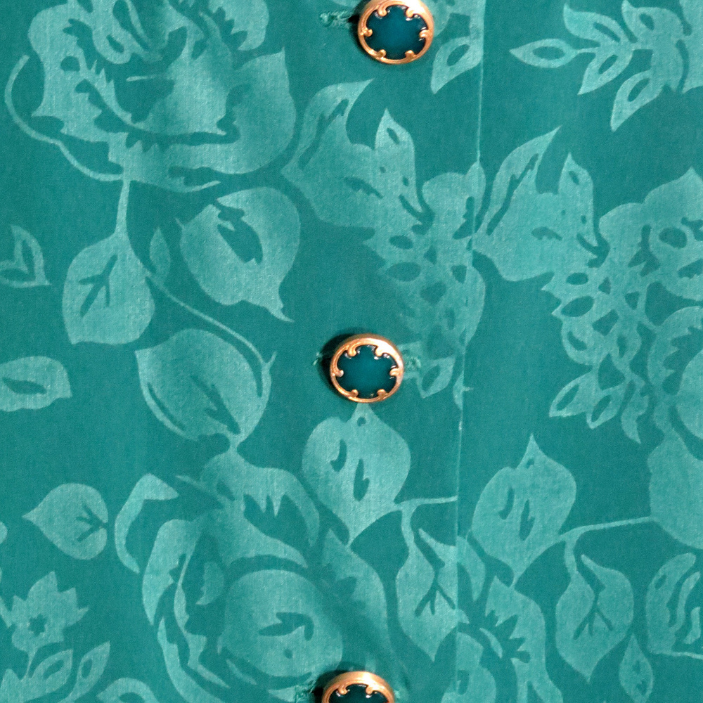 Green Floral Brocade Blouse Top - Picture 3 of 6